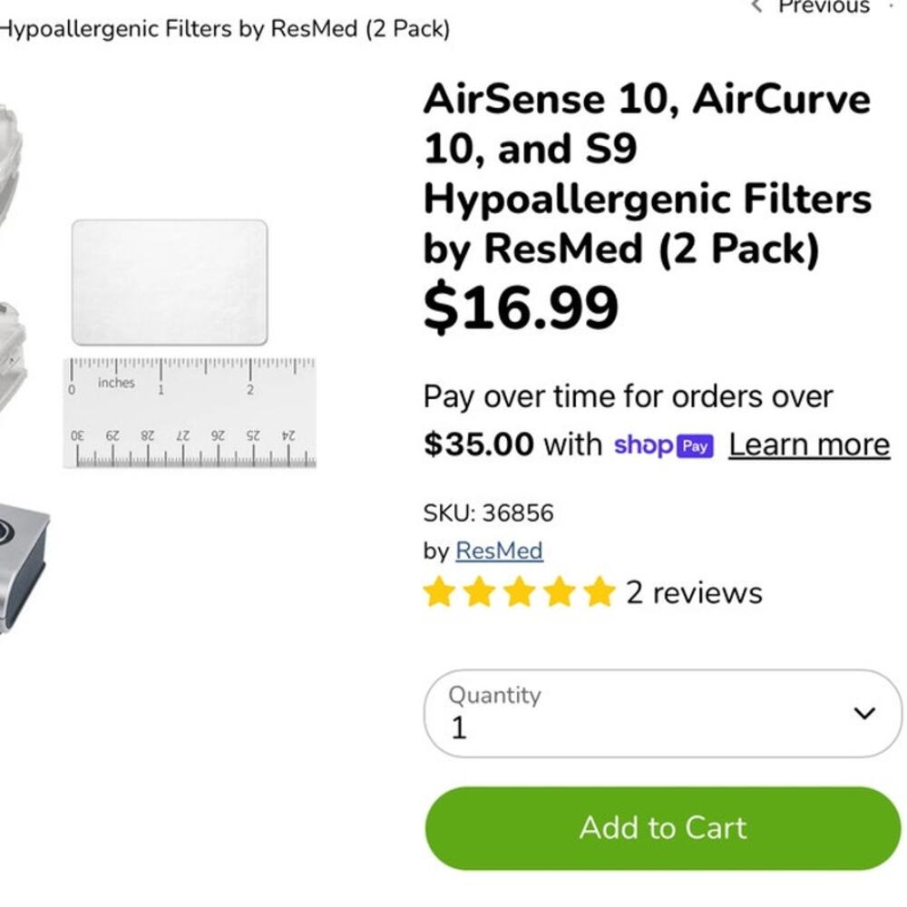 NEW AirSense 10, AirCurve 10 and S9 Hypoallergenic Filters by ResMed  Retail $17